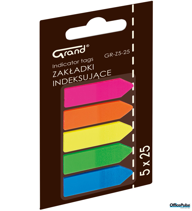 Zakładki indeksujące GRAND GR-Z5-25, strzałki 5 kol., 45 x 12 mm